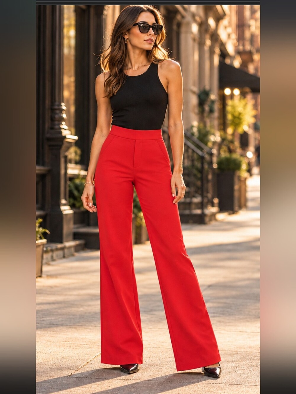 Alice + Olivia Red Flared Trousers Size 2